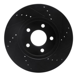 Ford Mustang Brake Rotor (1) - Front Left - R1 Concepts - Drilled & Slotted - Black - `05-`10
